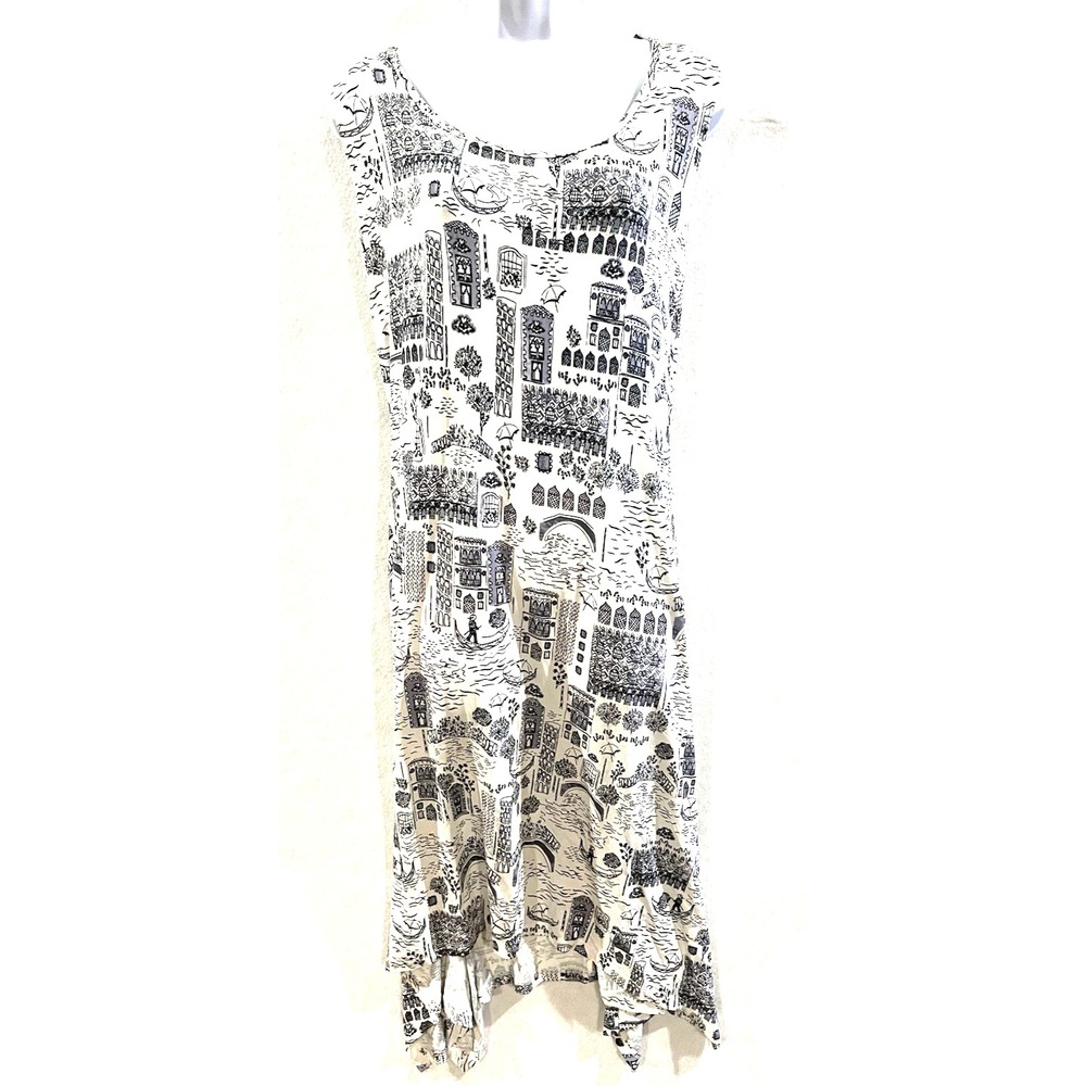 Cynthia Rowley Resortware Lagenlook Venice Print Dress 2XL Coastal Grandmother